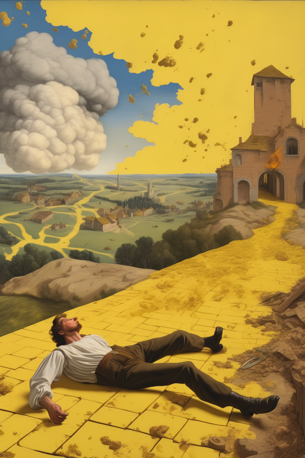 00109-3097319481-_lora_Nicolas Poussin Style_1_Nicolas Poussin Style - Renaissance painting of a man laying down pointing to the sky with 3 varia.png